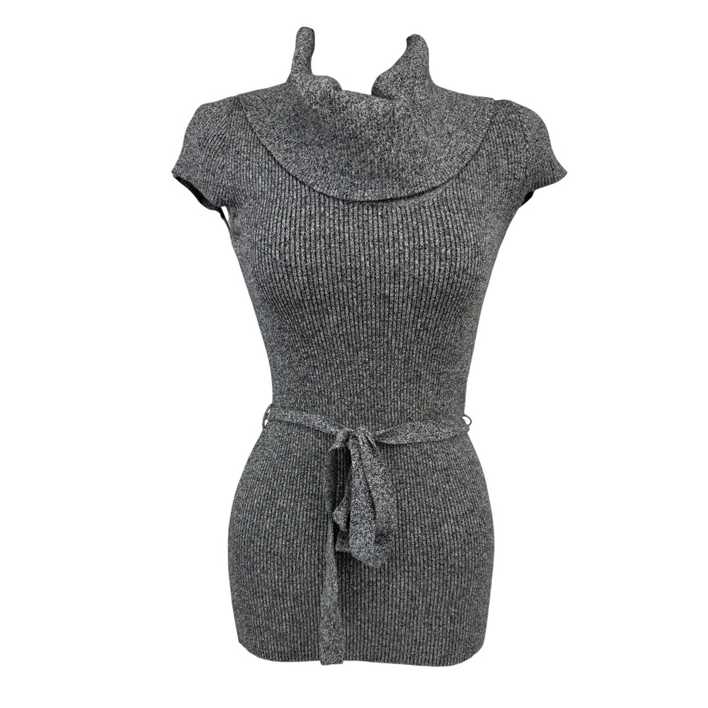 BEECHERS BROOK Ribbed Cowl-Neck Gray Tunic Sweater Dress w/ Tie Belt Size M